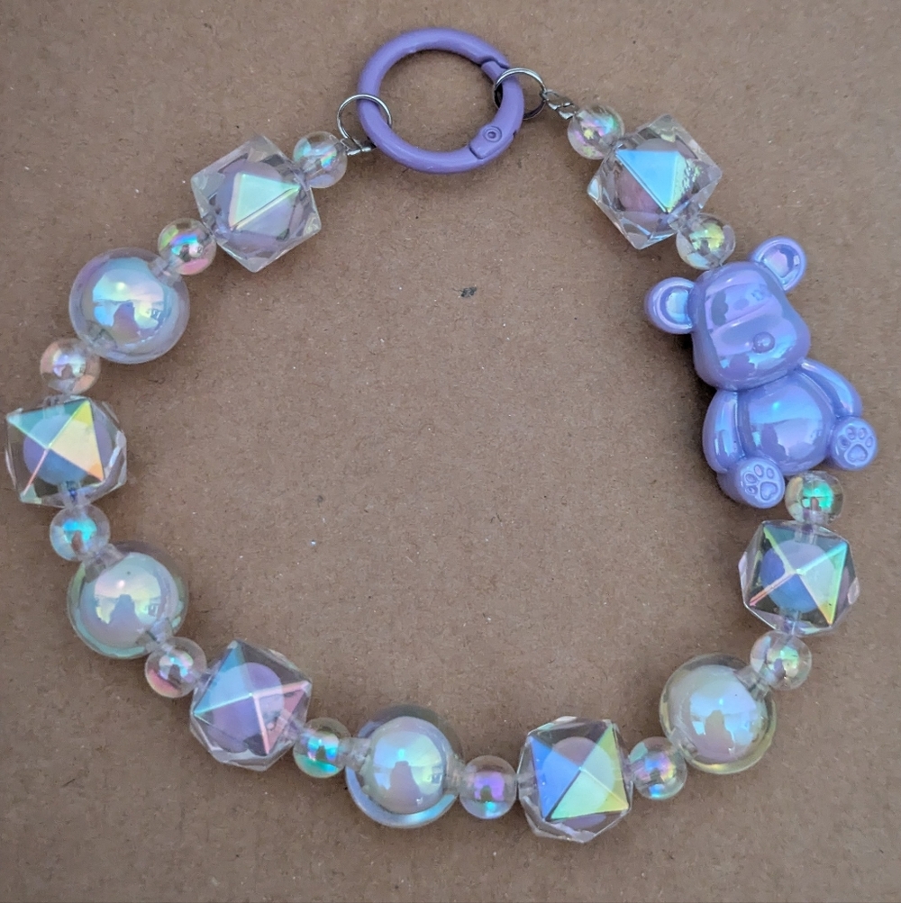 Purple Bead With Bear Phone Charm